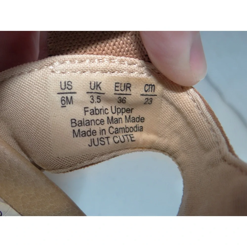 Just Cute Brown Cork Wedge Elastic Strap‎ Sandals Mens 6 Womens 8